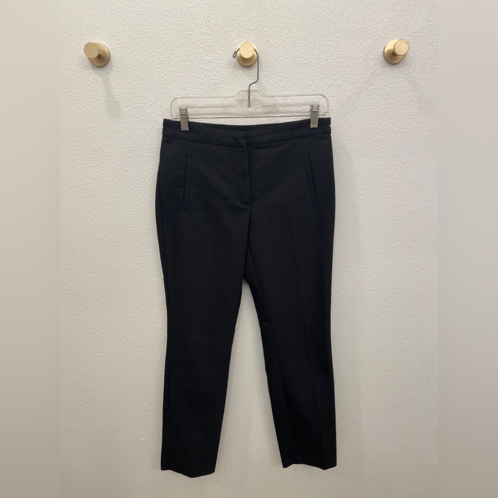 Zara Basic Collection Cropped Flat Front Stripe Trim Waist Black Capri Pant M